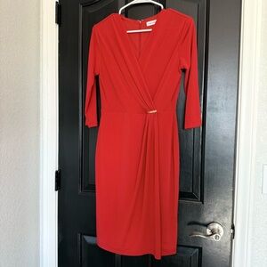 Calvin Klein Vibrant Red 3/4-Sleeve Faux-Wrap Dress - Size 6
